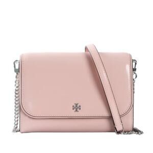 #TORY BURCH Emerson Patent Chain Wallet Clay Pink NWT